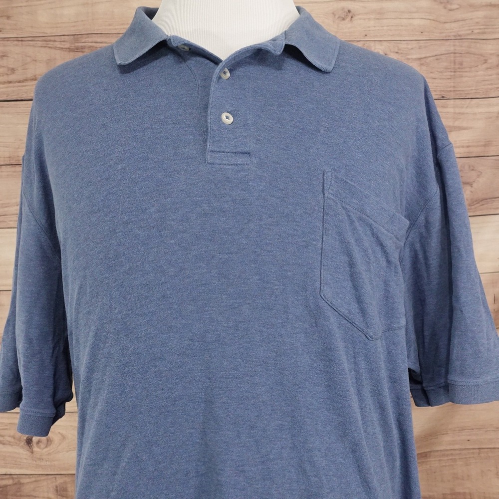 Lands' End Polo Shirt Mens 2XL Blue 100% Pima Cotton Pocket Short Sleeve Casual